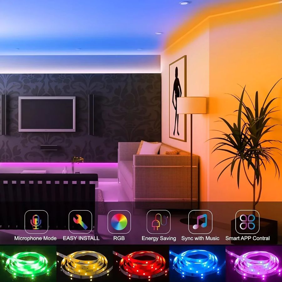 Saimili RGB LED Streifen mit SMD 5050 Dioden, USB 5V Hintergrundbeleuchtung mit App-Steuerung, Fernbedienung und Musik-Sync für dein TV und Gaming-Zimmer - Bild 5