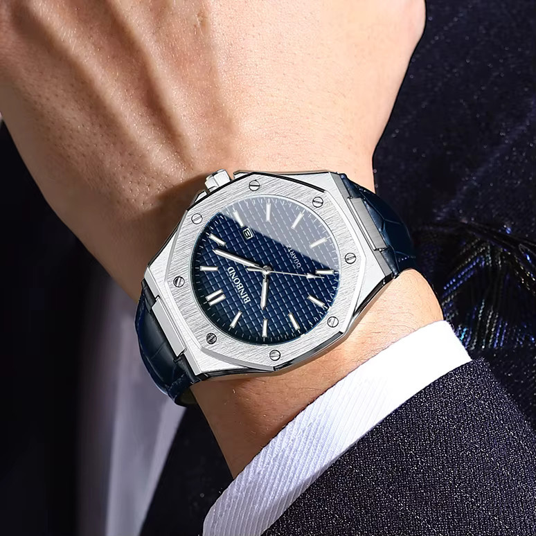 BINBOND Armbanduhr Quarz, Edelstahl, Leder, Blau, Herren - Bild 4
