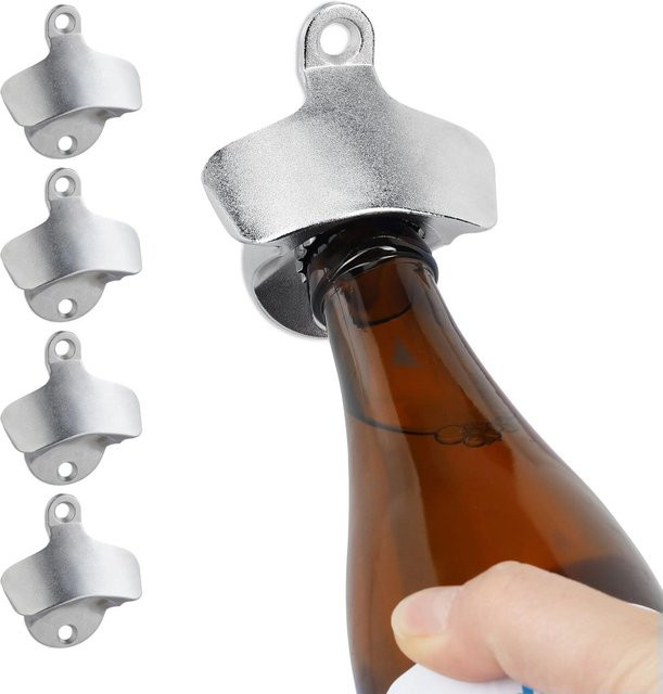 Relaxdays Wandflaschenöffner 5er Set aus Metall in Silber, B: 7,5 cm, T: 6,5 cm, H: 3 cm - Bild 1
