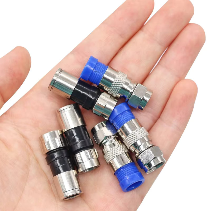 AOKIN 10er-Pack RG6-Koaxialstecker in Schwarz und Blau, 75-Ohm-F-Stecker für RG6 Dual-, Tri- und Quad-Shield-Kabel - Bild 4