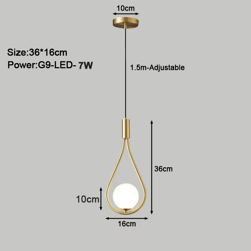 LEITELL LED-Pendelleuchte aus Kupfer und Metall in Gold/Messing mit 7 W G9-Glühbirne für Schlafzimmer und Flur - Bild 4