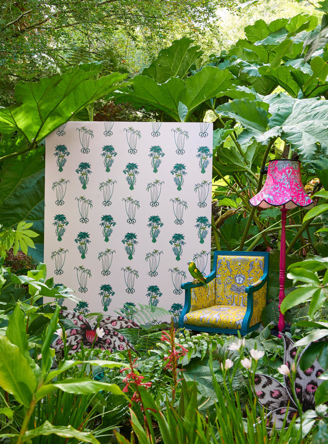 Clarke & Clarke Tapete Jungle Palms in Pink und Weiß mit botanischem Floral-Design aus Vlies - Bild 1