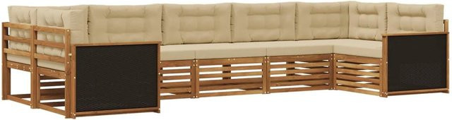 vidaXL Outdoor-Sofagarnitur aus Akazienholz in L-Form mit Kissen, Farbe Natur und Beige - Bild 1