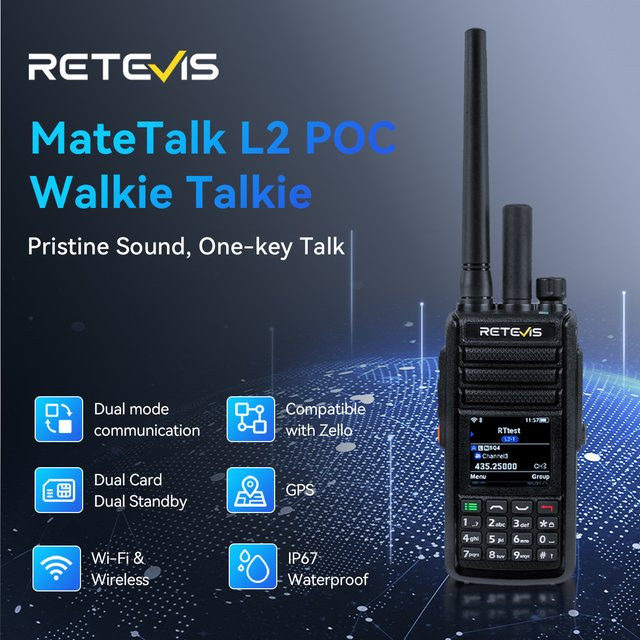 Retevis MateTalk L2 Global 4G POC Walkie Talkie Dual SIM UHF VHF Dual Mode mit Bluetooth in Schwarz - Bild 1