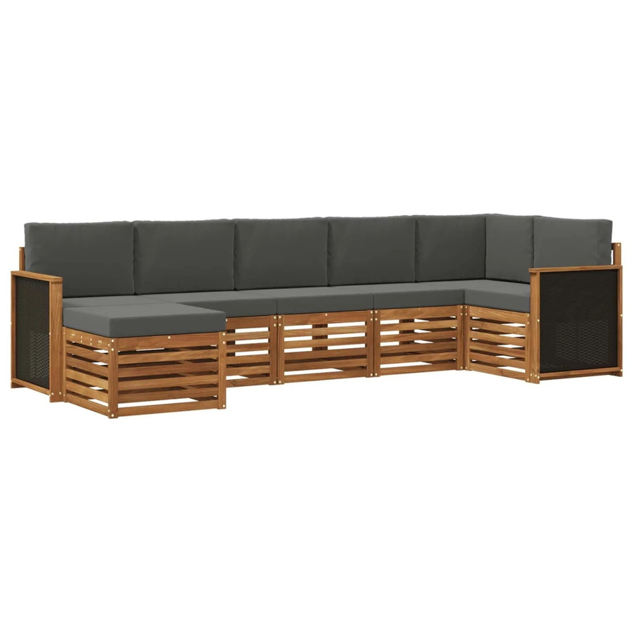 vidaXL Ecksofa Set in L-Form aus Akazienholz mit 6 Kissen in Anthrazit - Bild 2