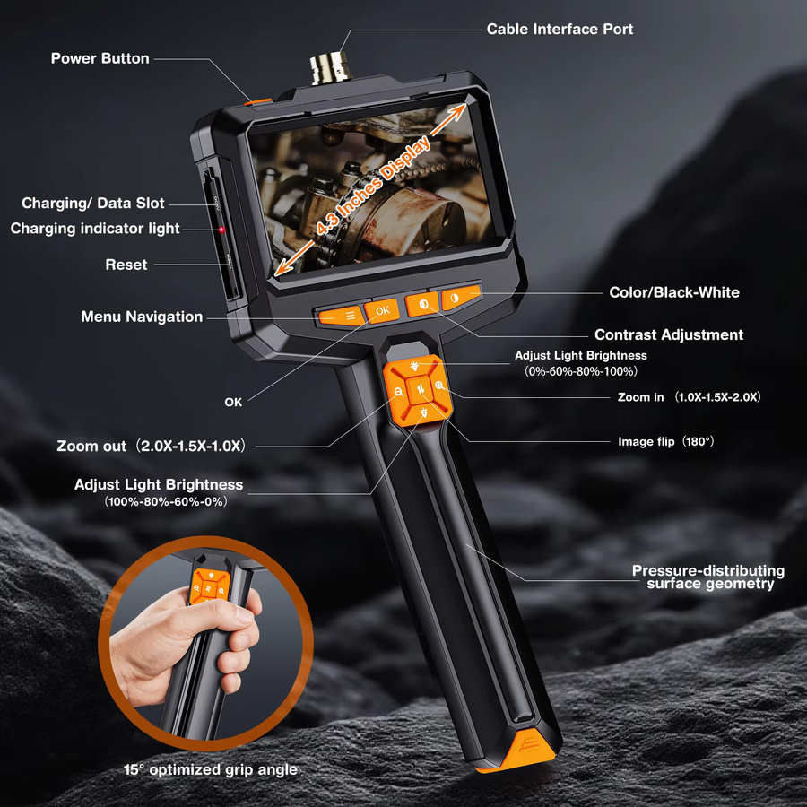 Aikokkl Endoskopkamera mit 4,3-Zoll-IPS-Bildschirm, 1080P HD Inspektionskamera mit Licht, IP67 wasserdicht, 5 Meter Kabellänge, Farbe: Schwarz - Bild 2