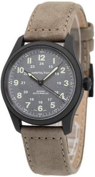 Hamilton Armbanduhr, Titan, Automatik, graues Zifferblatt, Lederarmband, Herren - Bild 1