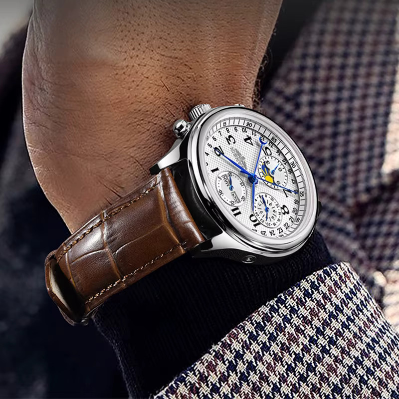 GUANQIN Armbanduhr, Automatik, Edelstahl, Leder, Silber, Herren - Bild 6