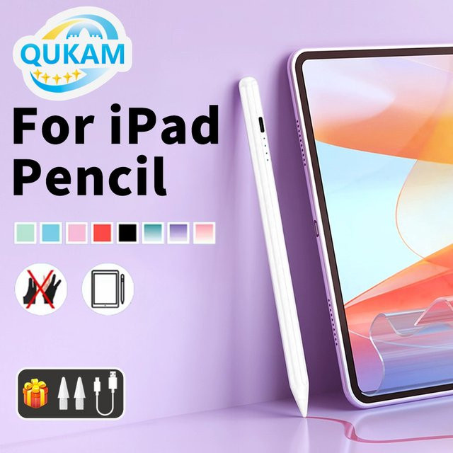 qukam Stylus für Apple Pencil mit Handballenerkennung für iPad Air 6 M2, iPad Pro 11 und 12.9, Farbe: Weiß - Bild 1