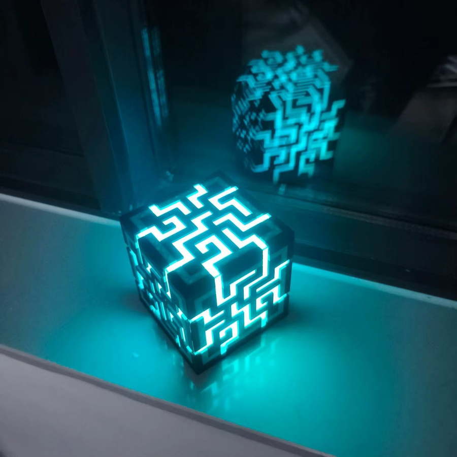 Wiederaufladbares 3D-gedrucktes Pixel-Würfel-Nachtlicht mit 16 RGB-Farben, Mehrfarbig, Höhe: 9 cm, Breite: 9 cm, Tiefe: 9 cm - Bild 1