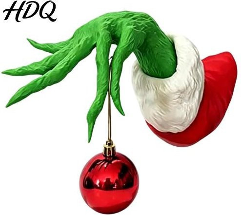 Festliches Weihnachts-Türschild mit Elfenhand und roten Hängekugeln in Grün für deine Wanddekoration - Bild 1
