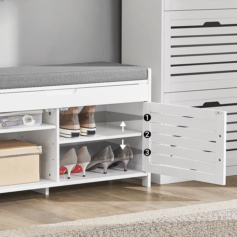 SoBuy Schuhbank mit 2 Drehtüren in Weiß, moderne Sitzbank mit Stauraum, B/T/H: 90 x 32,5 x 50 cm - Bild 4