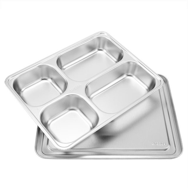 CosyHome Edelstahl Speisetablett Kantine Brotdose mit 4 Fächern und Deckel, Silber - Bild 1