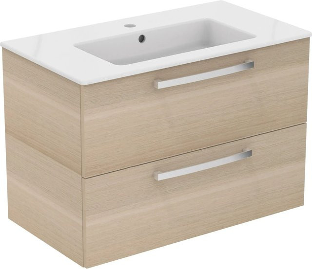 Ideal Standard Waschtisch-Paket Eurovit Plus mit Waschtisch aus Kristallporzellan und Unterschrank in Eiche hell, Breite: 81,5 cm - Bild 1