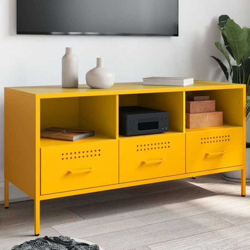 vidaxl TV-Schrank aus Stahl in Gelb im Industrial Design, B/T/H: 100,5 x 39 x 50,5 cm - Bild 1