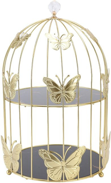 Aimo Mehrzweck-Etagere in Goldener Vogelkäfig-Form als Kosmetikregal und Cupcake-Ständer aus Metall und Glas - Bild 1