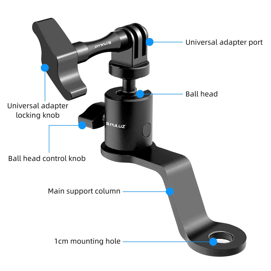 PULUZ Motorrad-Rückspiegelhalterung aus Aluminiumlegierung in Schwarz für GoPro Hero13 Black, DJI Osmo Action 5 Pro und Insta360 - Bild 2