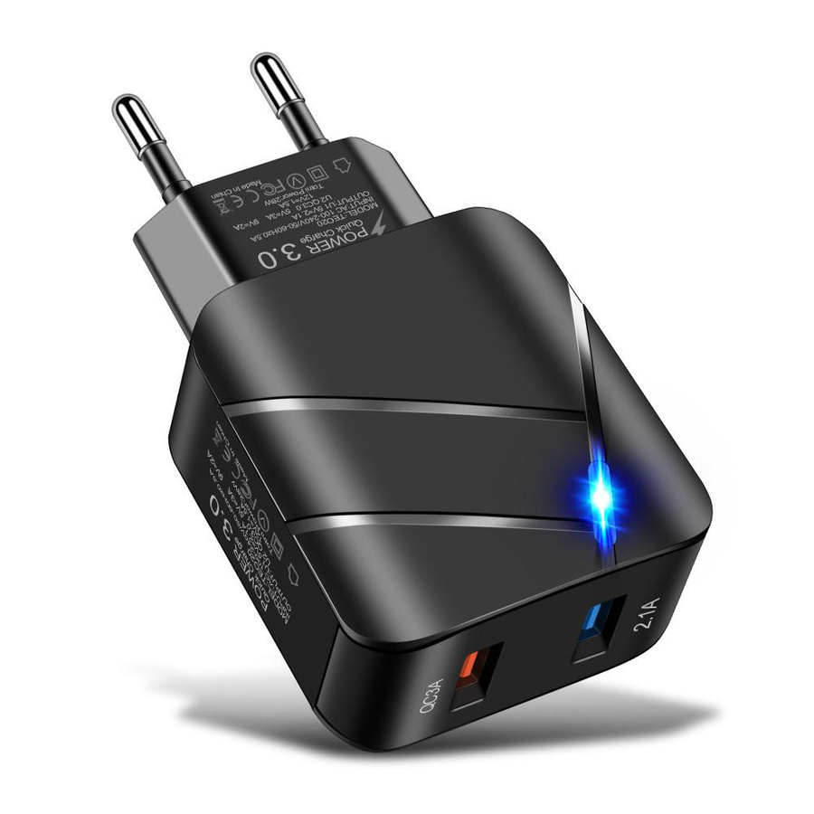 VAORLO 28W USB Schnellladegerät mit Doppelter USB 3.0 Buchse und Leuchtendem Anschluss in Schwarz - Bild 2