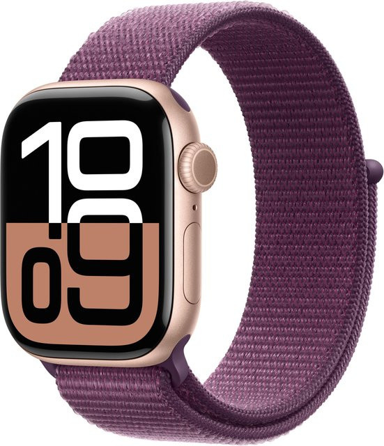 Apple Watch Series 10 GPS, 46 mm Aluminiumgehäuse in Rosegold mit Sport Loop in Pflaume - Bild 1
