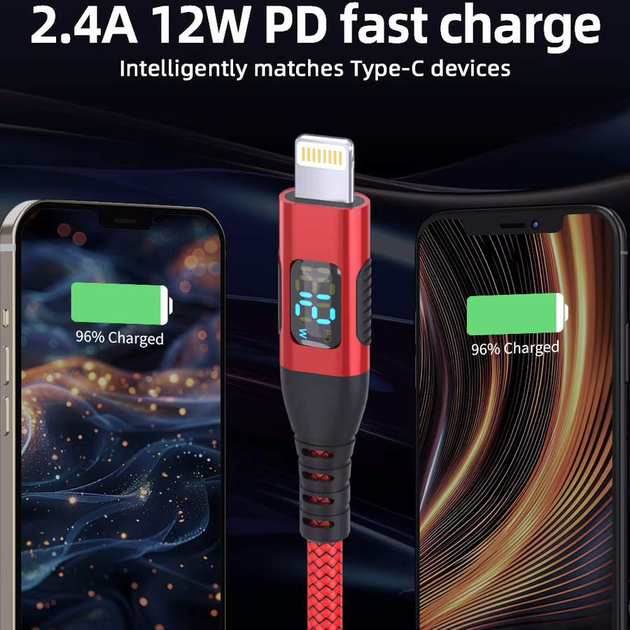 LAIHONEN USB auf Lightning Ultra-Schnell-Ladekabel mit LED-Dynamik-Display in Blau mit Hochgeschwindigkeits-Datenübertragung - Bild 4