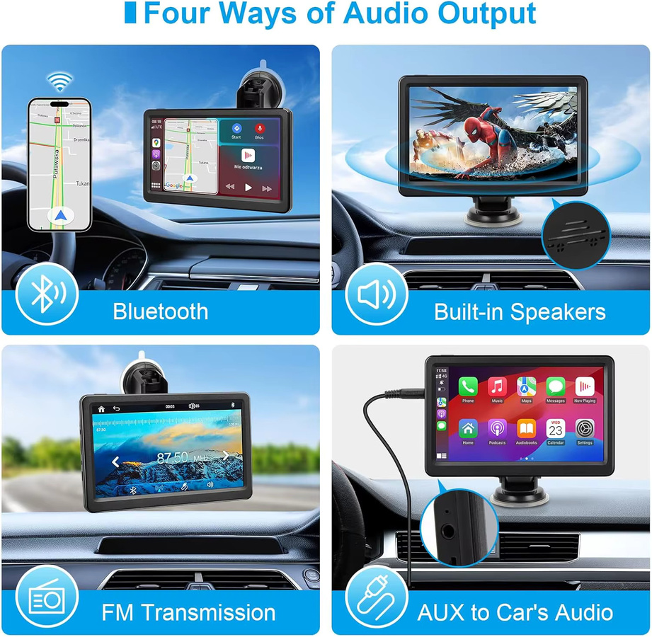 Gearelec 7 Zoll Universal Tragbares Carplay Wireless Android Auto Autoradio mit Bluetooth und Touchscreen in Schwarz - Bild 4