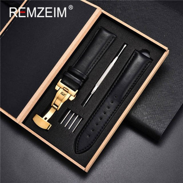 Uhrenarmband Echtleder, Schwarz, Herren - Bild 1