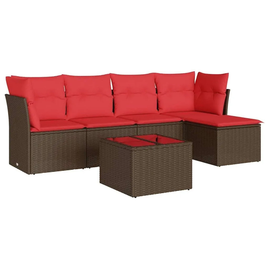 vidaXL 6-teilige Garten-Sofagarnitur in L-Form mit Kissen und Couchtisch, Braun, Polyrattan mit Metallgestell - Bild 2