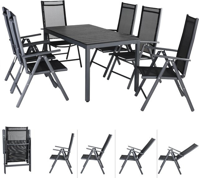 Casaria Garten-Sitzgruppe Bern 7-teilig in Anthrazit aus Aluminium und WPC - Bild 1