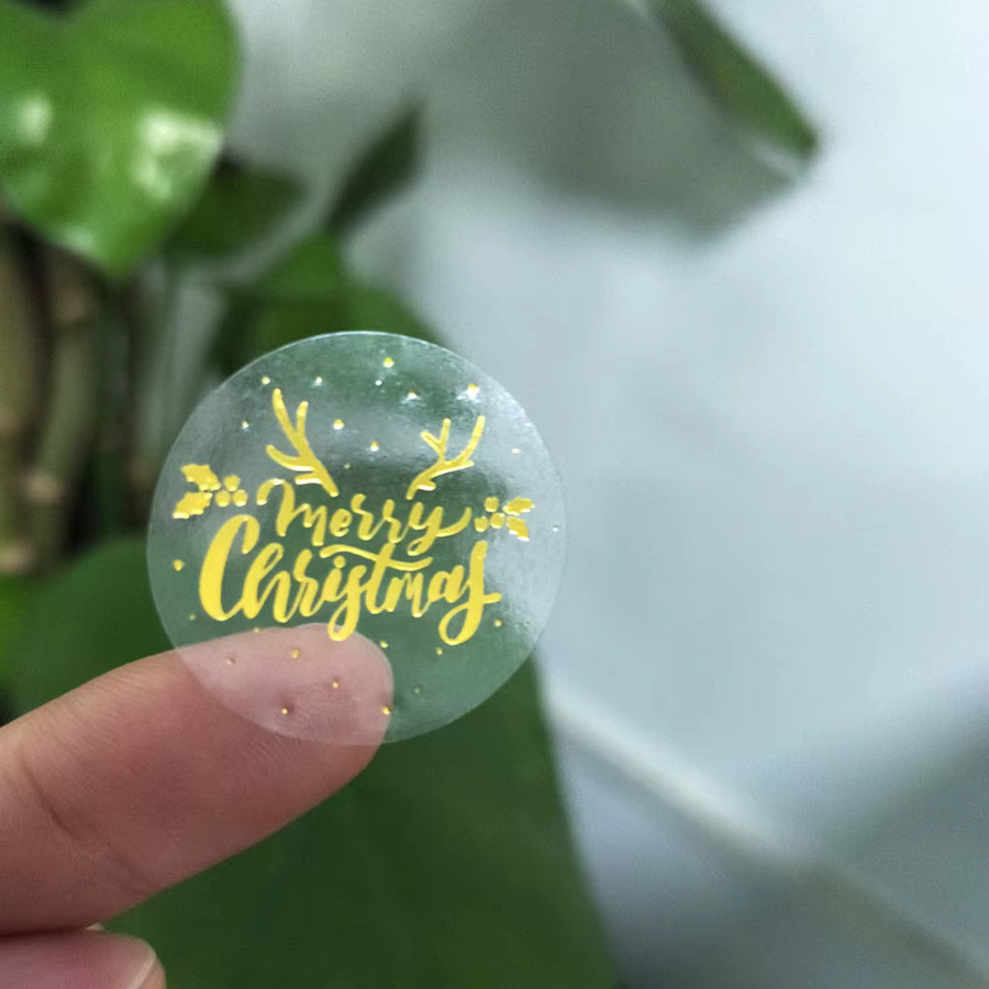 500 Stück Runde Frohe Weihnachten Aufkleber Transparent mit Goldfolie für Dankeskarten und Paketversiegelung - Bild 2