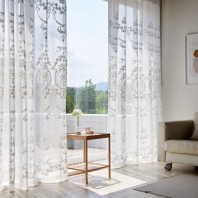 Ramonte Französischer Garten-Spitzenvorhang, weißer transparenter Voile-Vorhang mit floraler Bestickung, Breite: 100 cm, Höhe: 200 cm - Bild 1