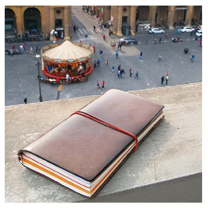 MIDORI Reisetagebuch aus Leder in Schwarz mit Journaling-Einsätzen und Aufklebern - Bild 3