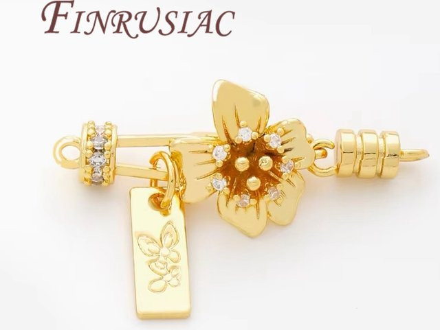 FINRUSIAC Halsketten-Verschlussverbinder Blumenform, 18K vergoldet, Messing - Bild 1