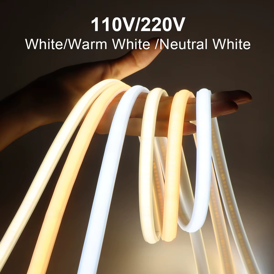 Rybakov COB Neon-Streifen Warmweiß, 220V LED Lichtband mit 288 LEDs/m, IP67 Wasserdicht, inklusive Netzteil und EU-Stecker - Bild 2