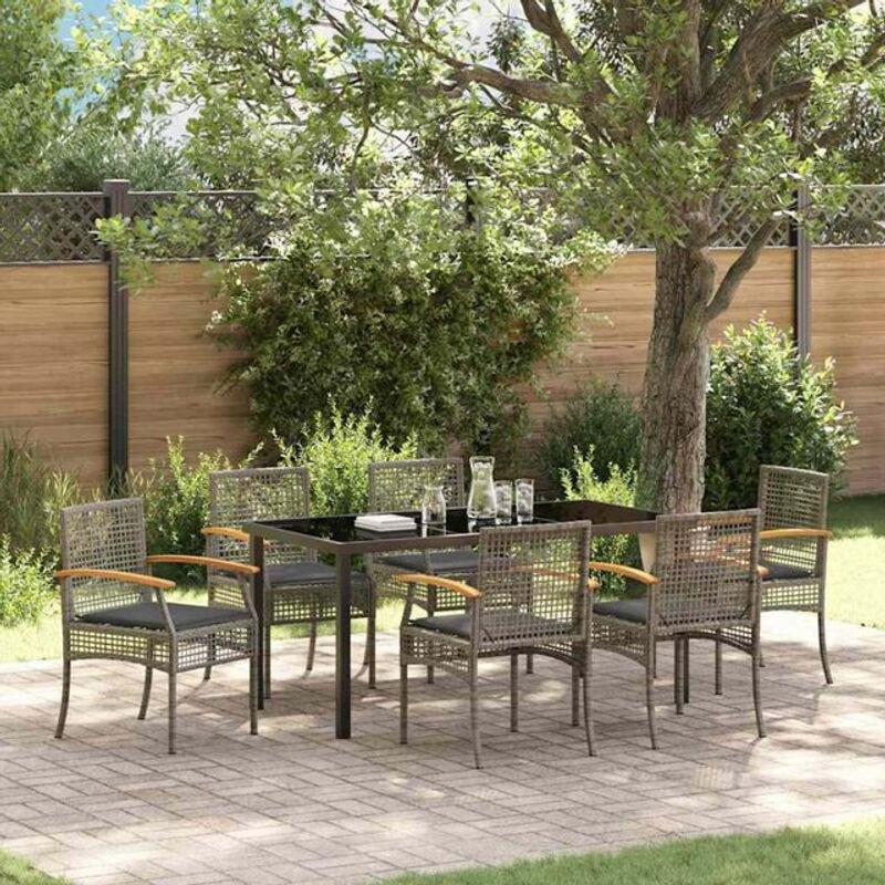 vidaXL Gartenmöbel-Set aus Polyrattan in Grau und Schwarz, moderne Essgruppe mit 7 Teilen - Bild 1