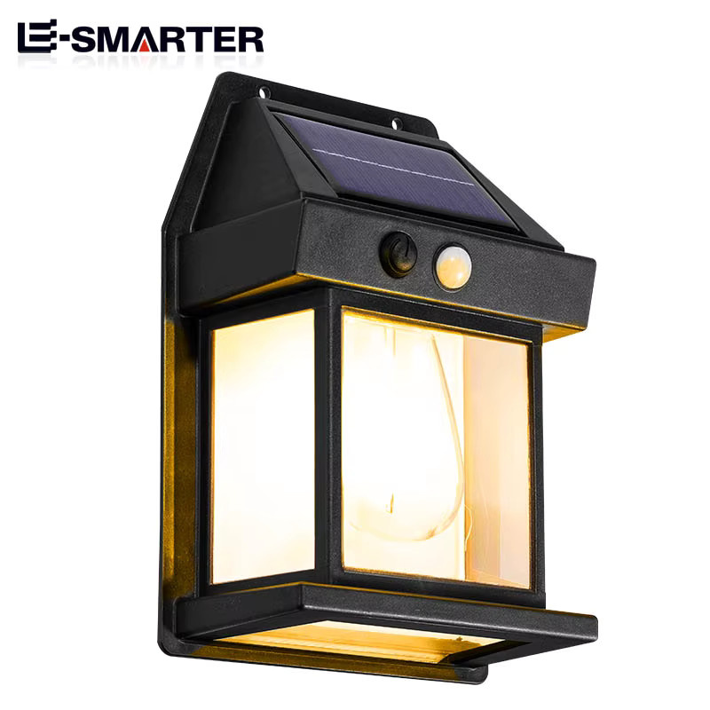 ESMARTER LED Solar-Wandleuchte mit Bewegungsmelder in Schwarz und warmweißem Licht für Garten, Veranda und Außenbereiche - Bild 1