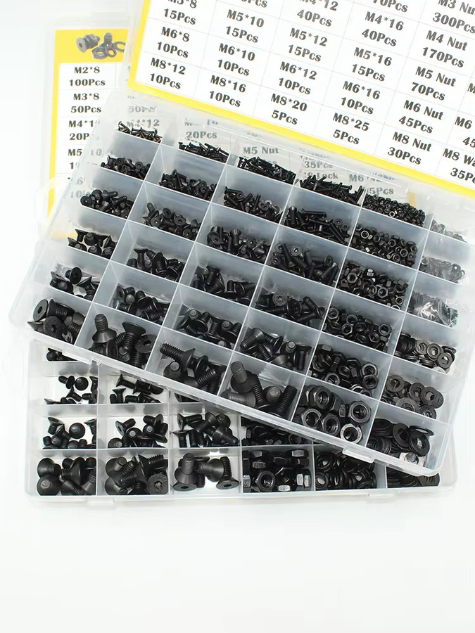YMAX Innensechskantschrauben Set aus Kohlenstoffstahl G10,9 mit Flachkopf, M2 bis M6 inklusive Muttern und Unterlegscheiben - Bild 6