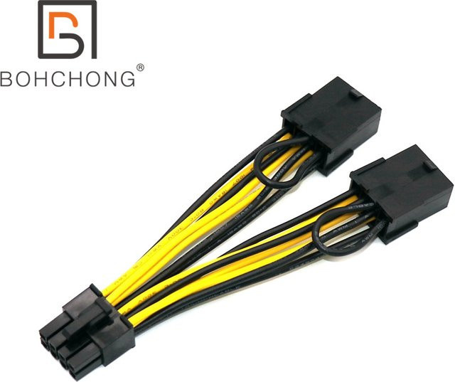BOHCHONG Dual PCIe 2x8Pin Buchse auf ATX CPU 8Pin Stecker Stromkabel für NVIDIA TESLA K80 M40 M60 P40 P100 in Schwarz und Gelb - Bild 1