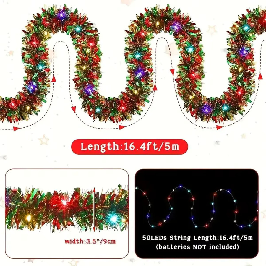 Peach Forest Weihnachtsgirlande mit LED-Leuchten in Multicolour, glänzendes Metallic-Lametta für deinen Weihnachtsbaum - Bild 2