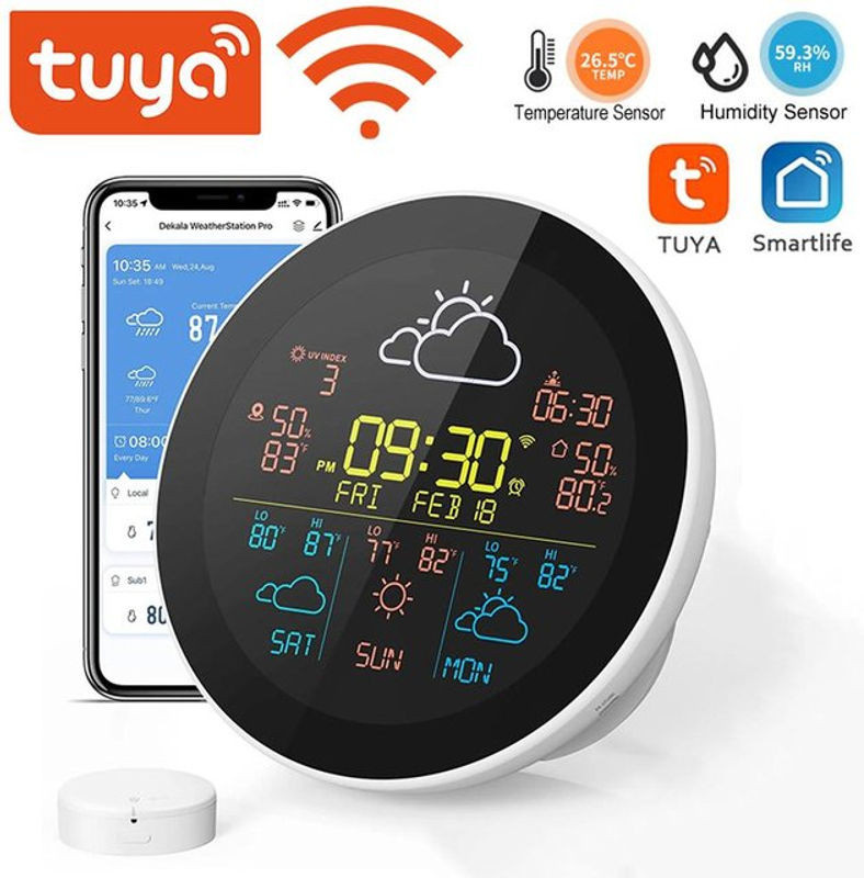 Tuya WiFi Intelligente Wetterstation mit 3-Tage-Wettervorhersage und drahtlosem Thermometer, mehrfarbig und weiß - Bild 1