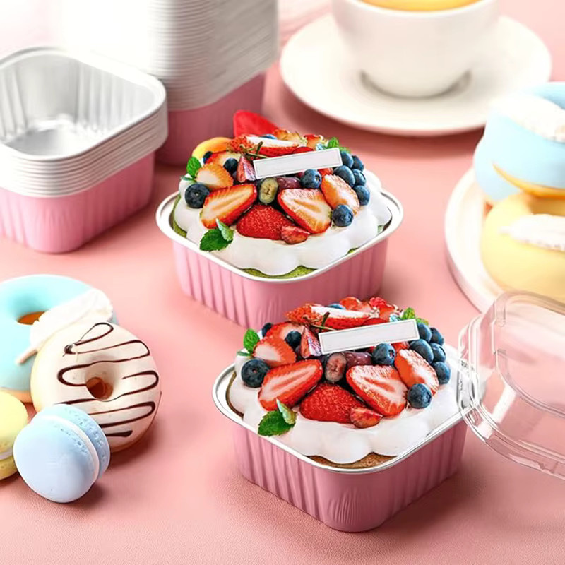 Willstar Mini Quadratische Backform aus Aluminiumfolie in Pink für Brownies und Cupcakes - Bild 2