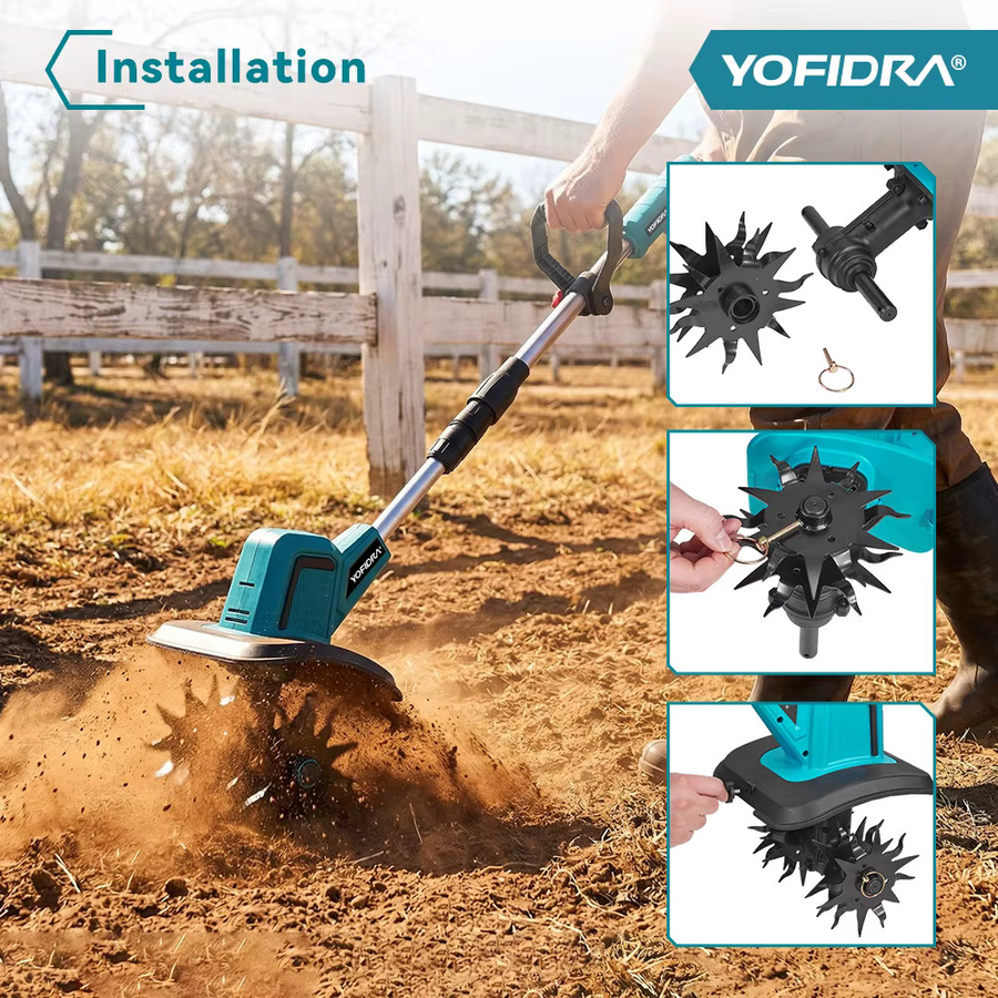 YOFIDRA Elektrische Gartenfräse als faltbarer Kultivierer und Vertikutierer für Makita 21V Akku - Bild 3