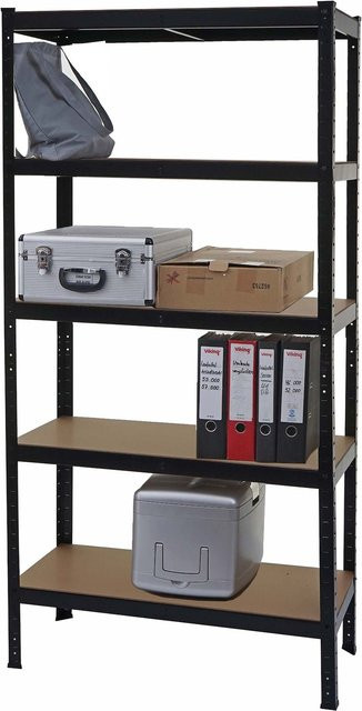 Schwerlastregal MCW E33 Schwarz mit 5 Böden aus Stahl und MDF, H x B x T: 180 x 90 x 40 cm - Bild 1