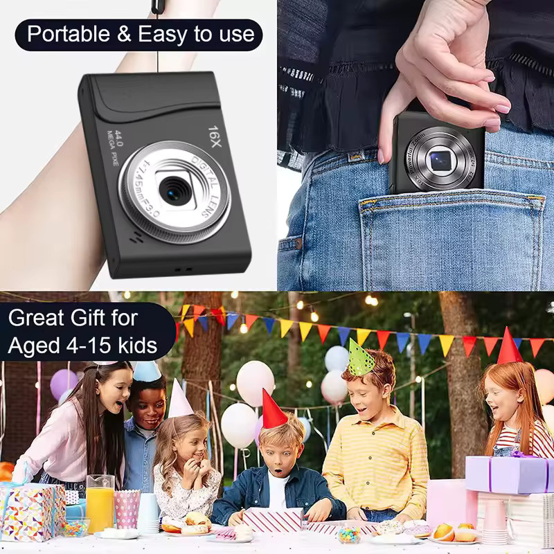 Kompakte 4K Digitalkamera mit 24 Millionen Pixeln und 16-fach Zoom als Camcorder für Kinder und Anfänger in Schwarz oder Lila - Bild 4