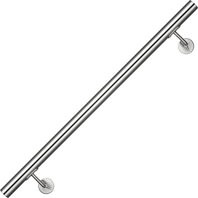 AICA Handlauf Komplettset aus Edelstahl in Silber, gebürstet, rund, 80 cm inkl. Befestigungsmaterial - Bild 1