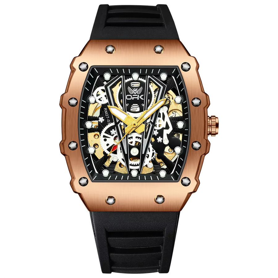 OPK Armbanduhr Automatik, Edelstahl, Schwarz, Eckig, Herren - Bild 6