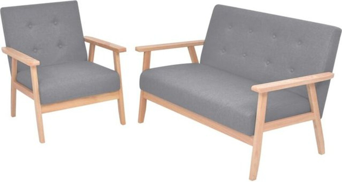 2-teiliges Sofa-Set Vidaxl in Grau im skandinavischen Design aus Stoff und Massivholz - Bild 1