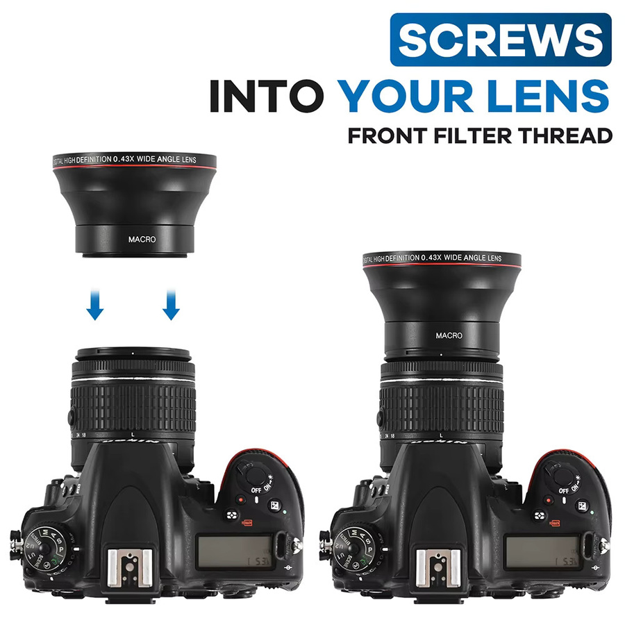 Lightdow Superweitwinkelobjektiv 0,43x für Canon, Nikon und Sony, Filtergröße 55 mm, Schwarz - Bild 2