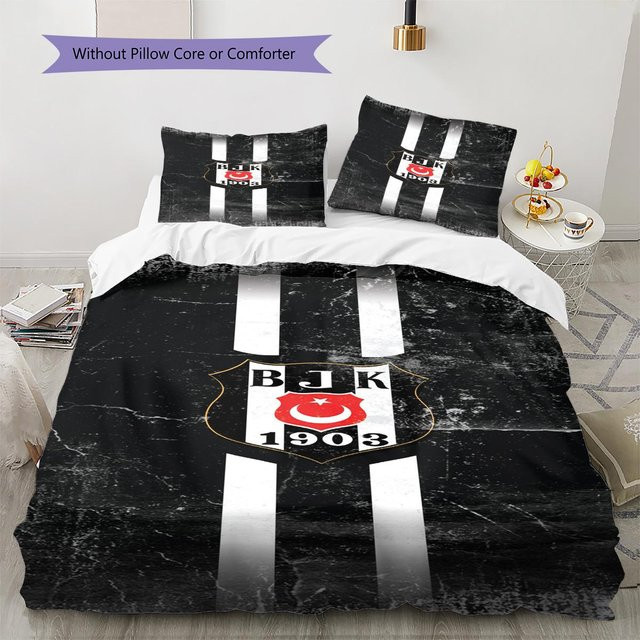 NuanSue Home Bettwäsche Set Beşiktaş Logo Muster in Schwarz, bestehend aus 1 Bettbezug und 2 Kissenbezügen, B/T/H: 200 x 200 cm - Bild 1
