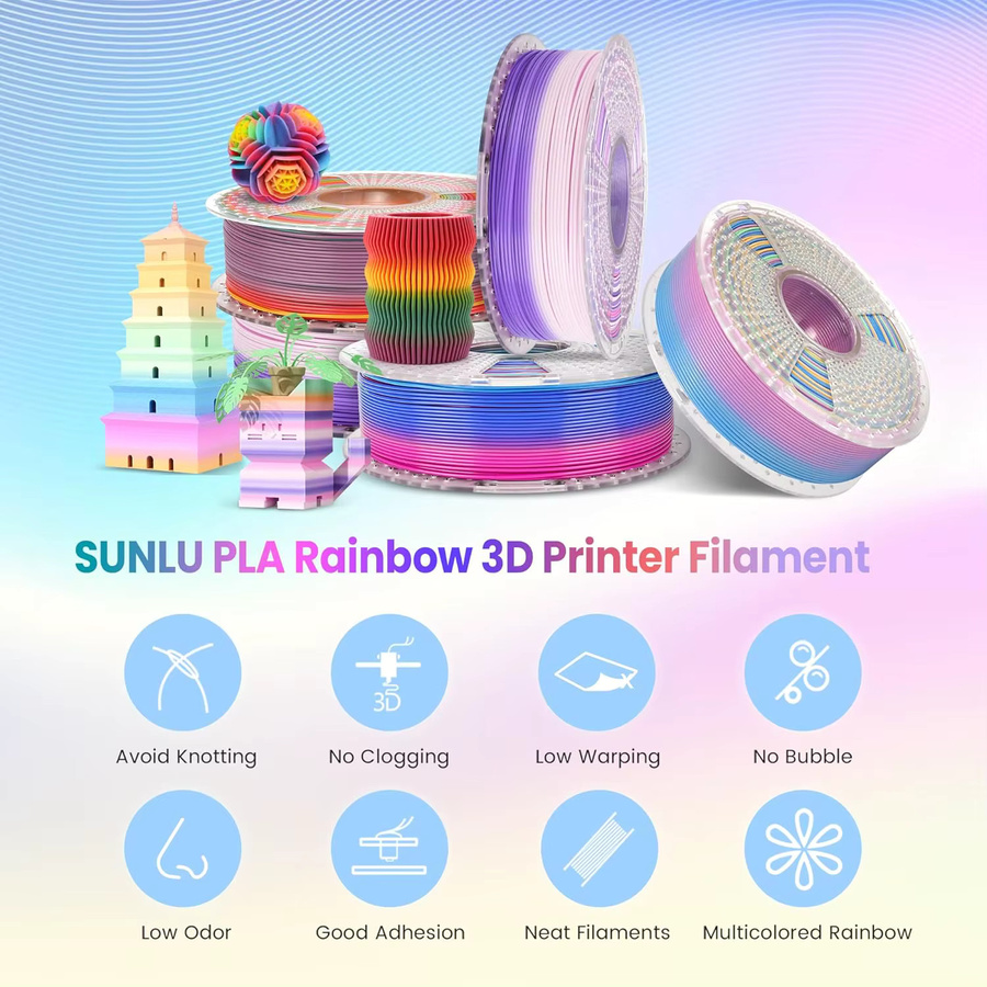 SUNLU Rainbow PLA 3D Printer Filament 1.75mm Mehrfarbiges Verlaufsfilament für FDM 3D-Drucker 3kg - Bild 2