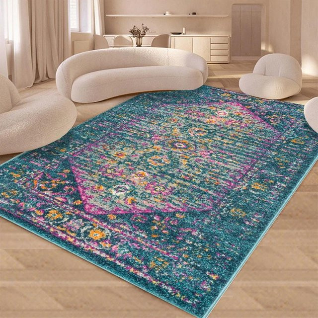 Bohemianischer Outdoor-Teppich von Karpetti, gestreift und mehrfarbig, feuchtigkeitsbeständig und schmutzabweisend, B/T: 90 x 60 cm - Bild 1